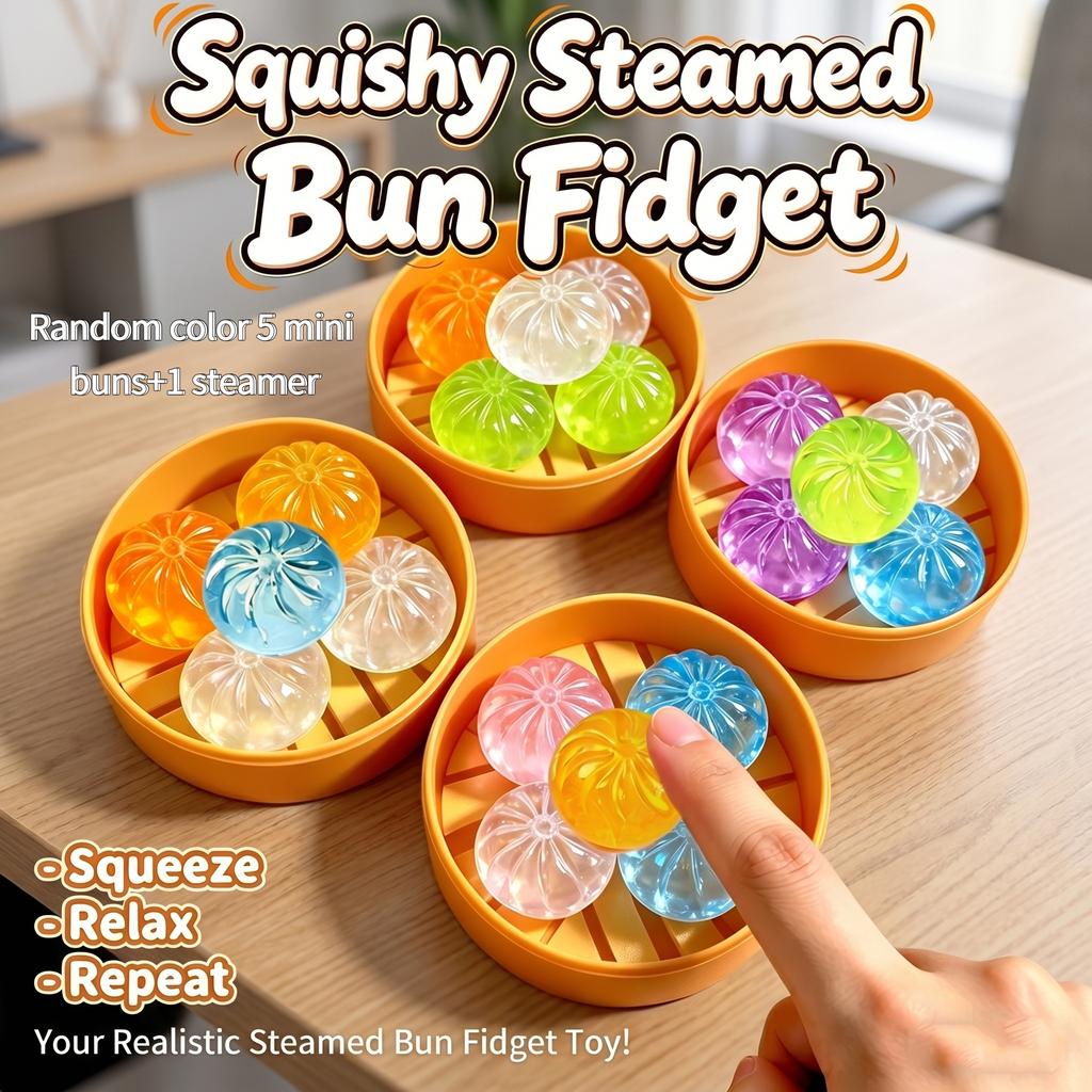 5 Stück Mini-Knödel mit Dampfgarer Brötchen Knetbare Spielzeuge Set Weich Stressabbau Squishy Fidget Sensorisches Spielzeug Party Mitgebsel Geschenk