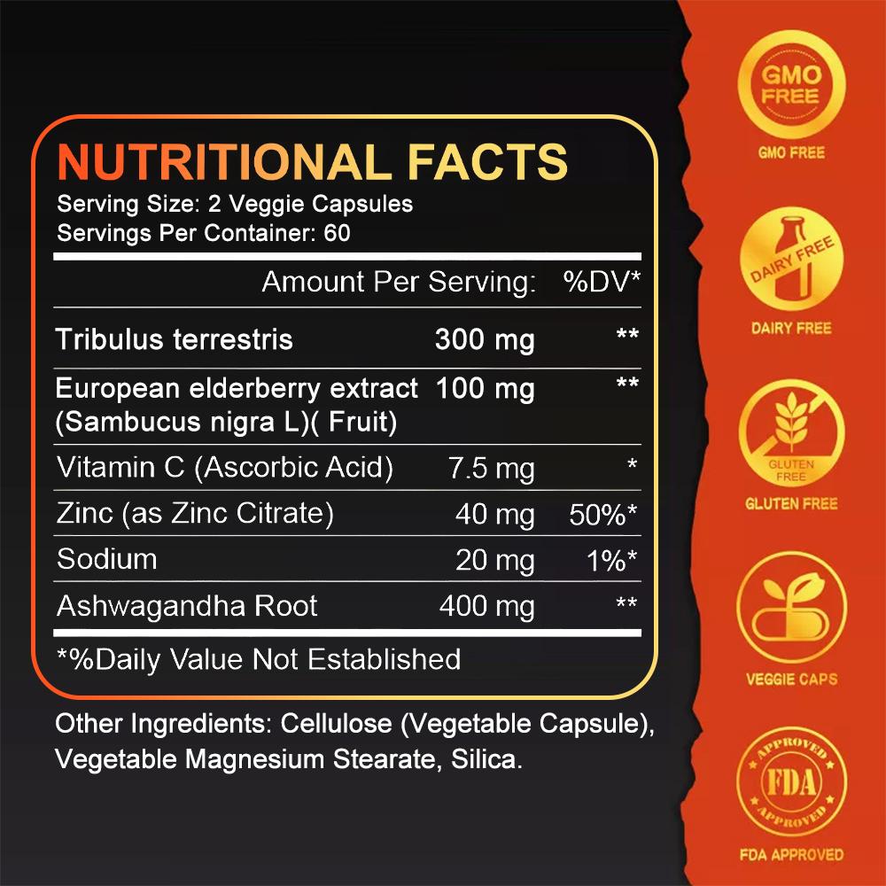 Men's Natural Herbal Dietary Supplement Capsules, 120 Veggie Capsules, Non-GMO