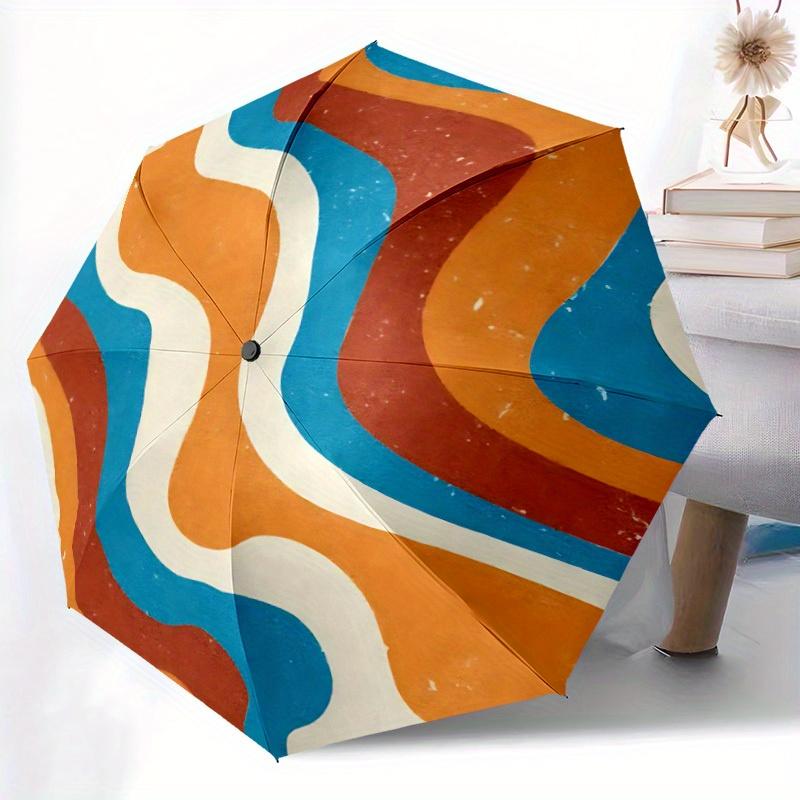 1pc Abstract Waves Automatic Open/close Folding Compact Umbrella, 8 Rib Sturdy Canopy, Lightweight Portable, Everyday Use, Gift,,102