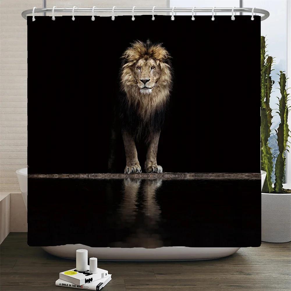 Animals Printed Lion, Tiger, Cat,Elephant,3D Bath Curtains Waterproof Polyester Cloth Washable Bathroom Shower Curtain With Hook