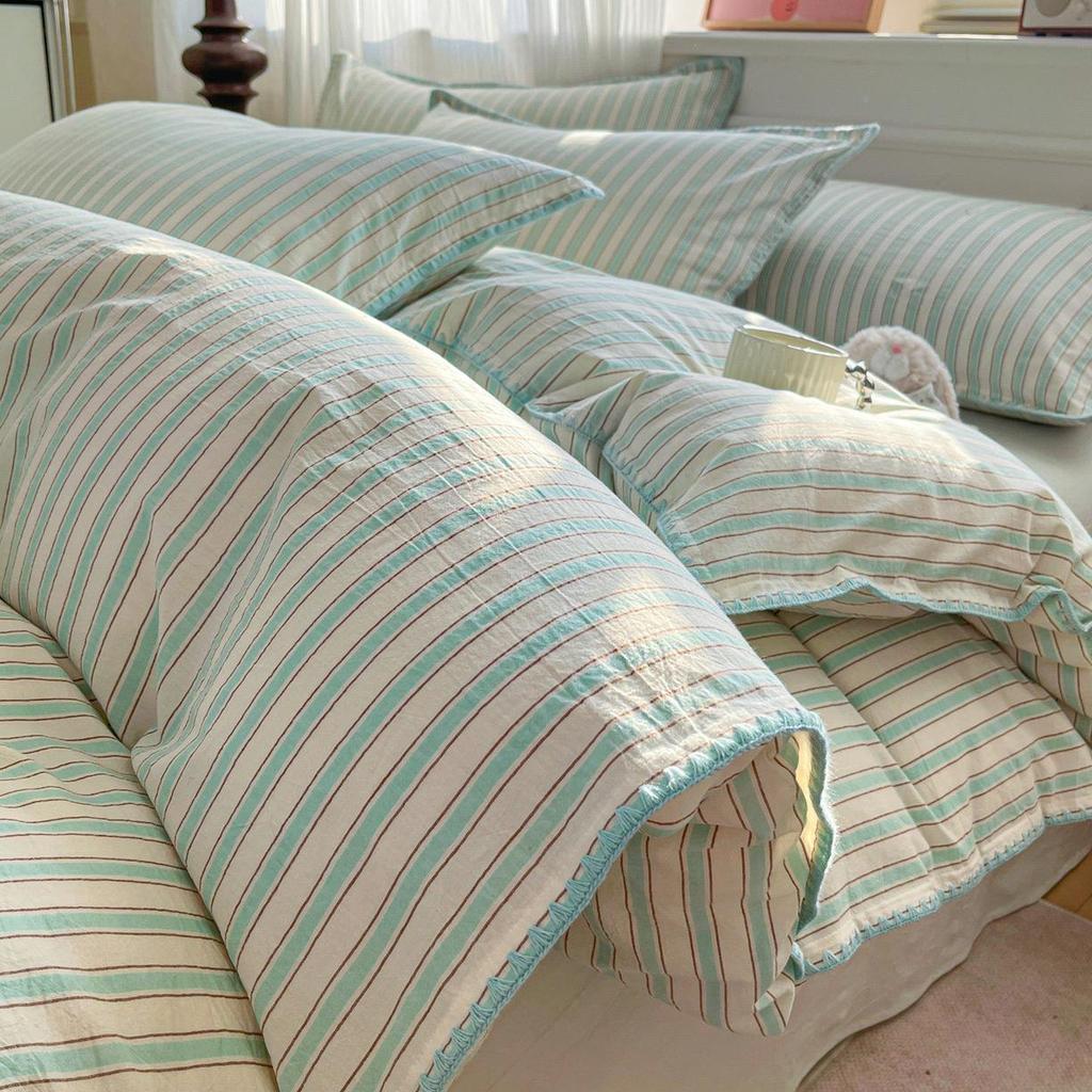 2026 Spring/Summer Cotton Striped Tricot Bedding Set - A-Class Dormitory Collection (Four-Piece)