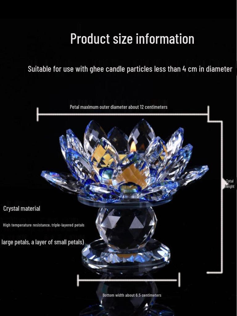 Seven-Color Lotus Crystal Glass Candle Holder for Buddhist Offering Table