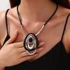 European-American Fashion Retro Pendant Necklace & Oval Earrings Set for Women