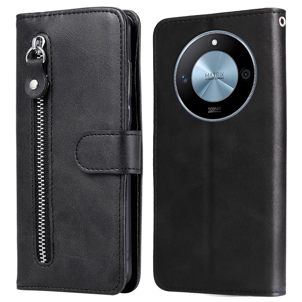 For Honor X60 5G Case Zipper Wallet Calf Texture PU Leather Phone Cover