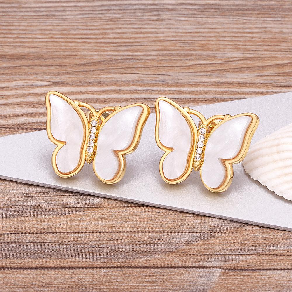 New Design Hot Sale Fashion Luxury 9 Colors Shell Boho Butterfly Stud Earrings for Women Lucky Romantic Anniversary Jewelry