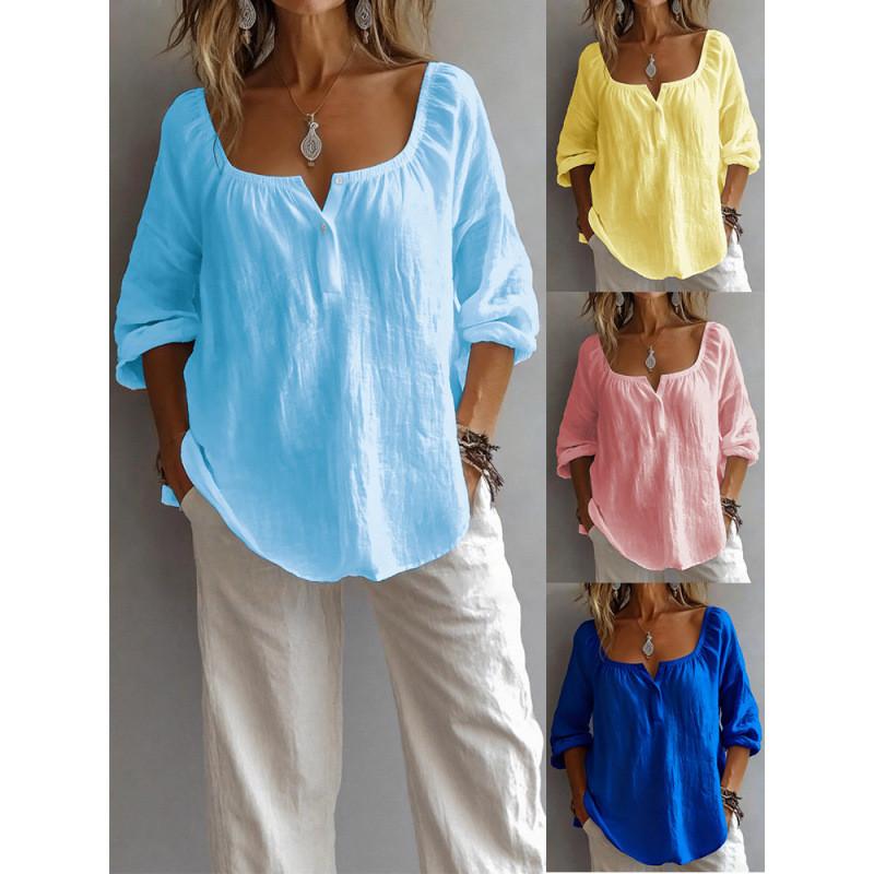 Casual Womens Vneck Long Sleeve T Shirt With Spliced Cotton Blend For Streetwear Style