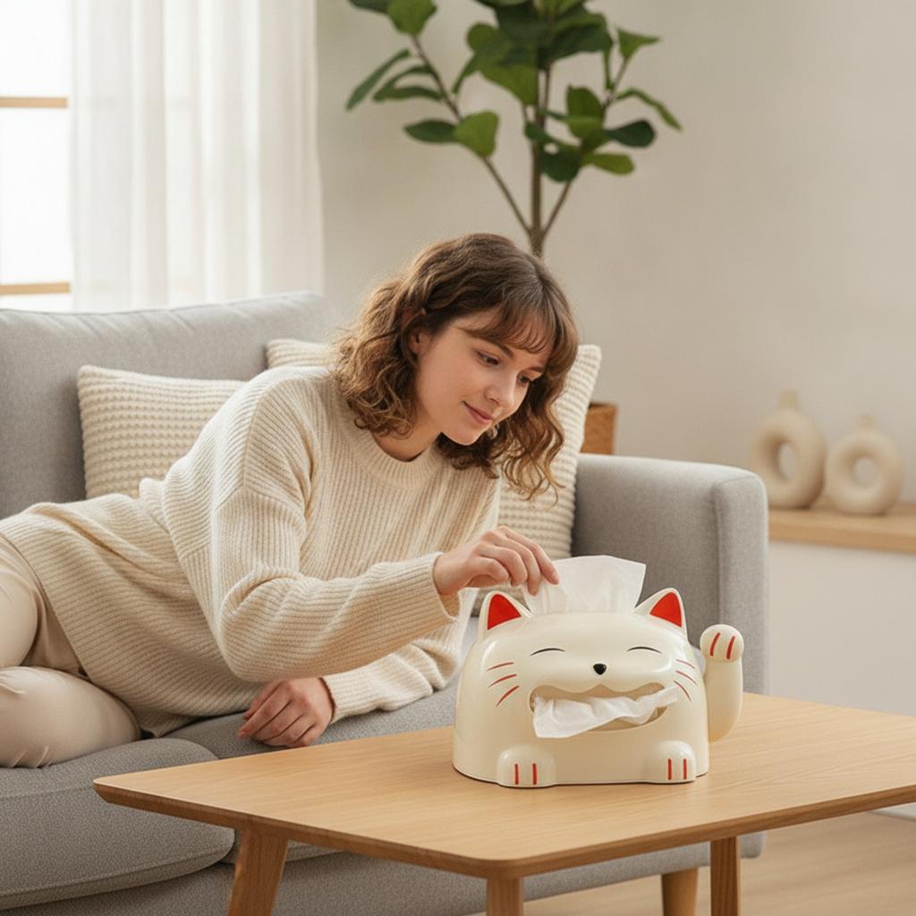 Cat Shaped Tissue Box Functional Cat Tissue Box Decorative Charming for Living Room, Bedside Table