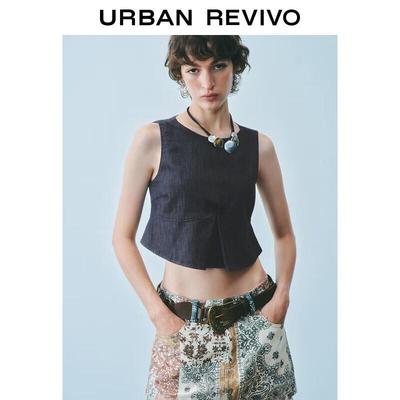 UR Damen Herbst 2025 Kurzärmelloses Cropped Denim-Hemd