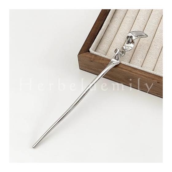 Herbeluemily Kanzashi Hair Stick - Simple Metallic Chic Design for Updos, Japanese Formal & Casual Wear, Silver HM-0129-R01-SV, 17cm