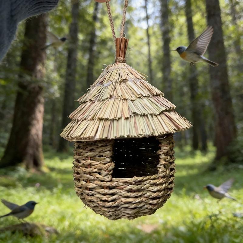 

Handmade Woven Hummingbird House Natural Grass Hanging Ornament for Garden Patio Lawn Porch Outdoor Decor Unique Gift