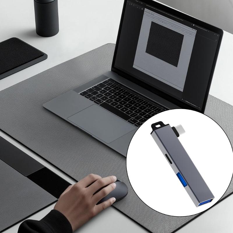 Portable Aluminum Alloy USB C Hub Type C to Type C and Double USB Adapter for Enhances Connectivity on Multiple Systems