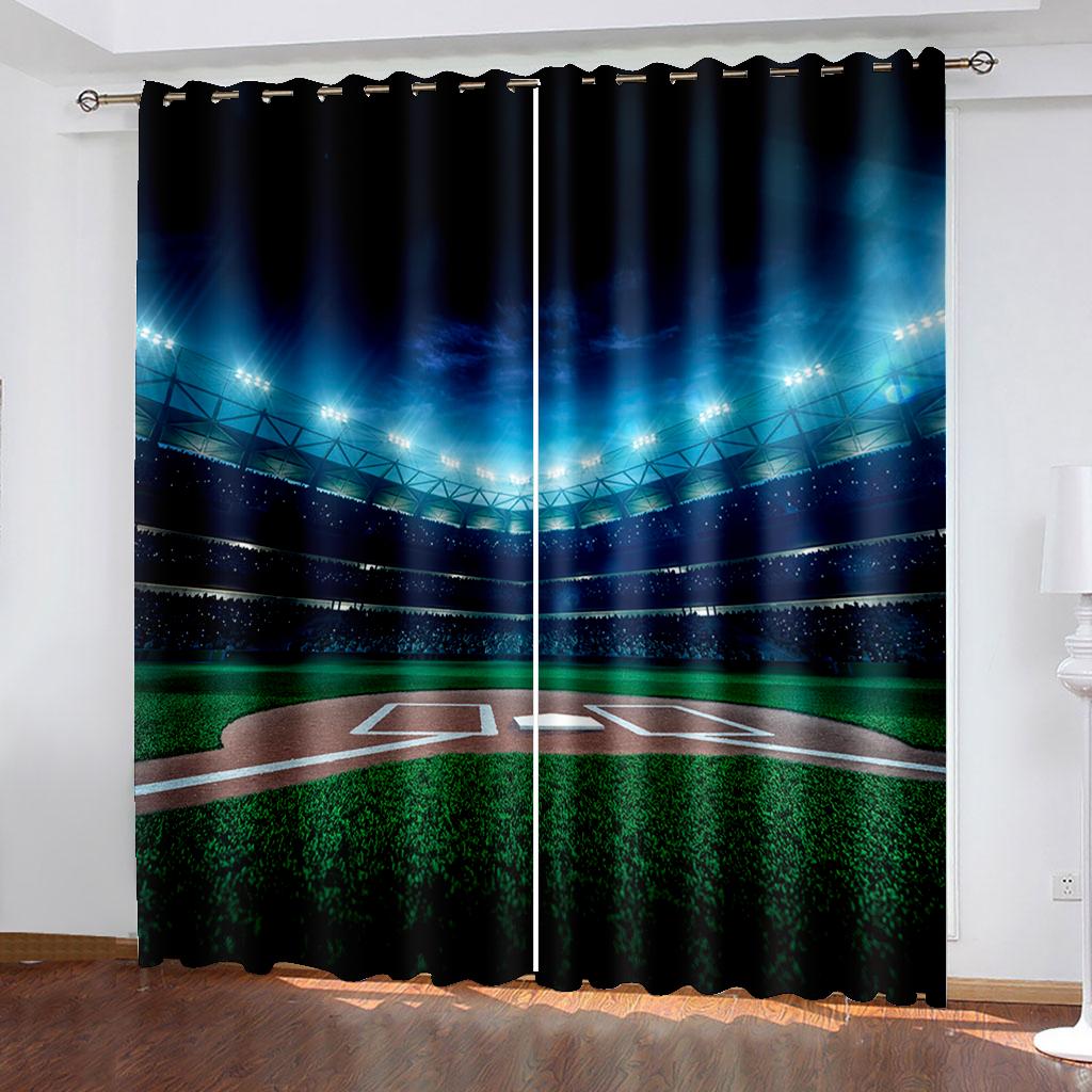 Modern Graffiti Art Basketball Football Theme Rod Pocket Window Curtain for Bedroom Living Room