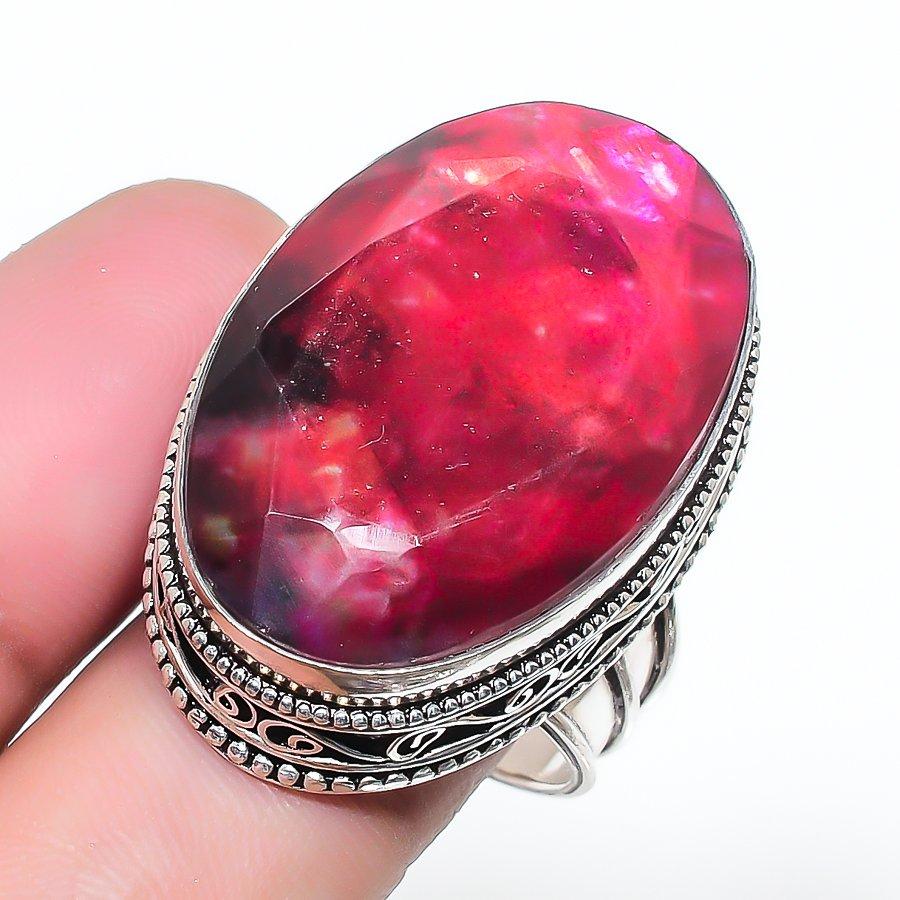 Natural Ammolite Gemstone Handmade 925 Sterling Silver Jewelry Ring Size 9 AR-16919