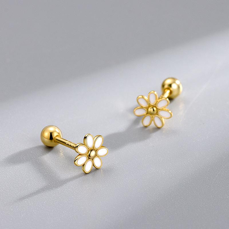 Fine 925 Silver Jewelry Women Fashion Promotion 18K Gold 925 Sterling Silver Earrings Minimalist Drop Glue Flower Stud Earrings