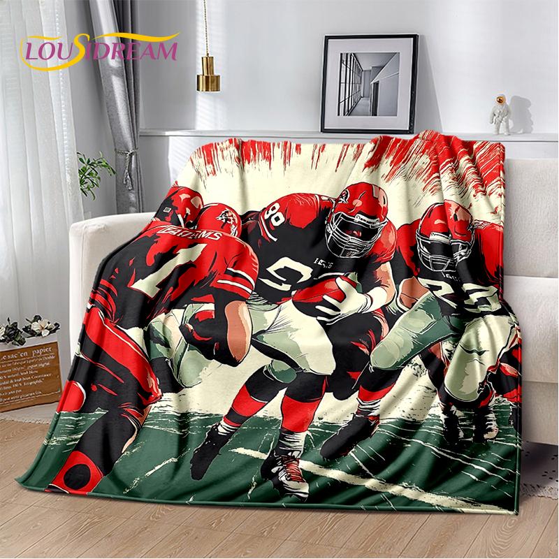 2025 Rugbyfeld Rugby American Football Cartoon Weiche Decke, Weiche Überwurfdecke für Zuhause Schlafzimmer Bett Sofa Reiseabdeckung Kind