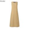 ZANZEA Lässiges, ärmelloses Kleid mit Rundhalsausschnitt und einfarbigem Muster für Damen