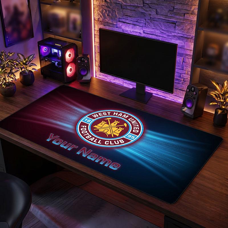 West Ham United football Custom Large Mouse Pad, Personalized Name Text Print, Football Logo Non‑Slip Desk Mat Gaming Gift