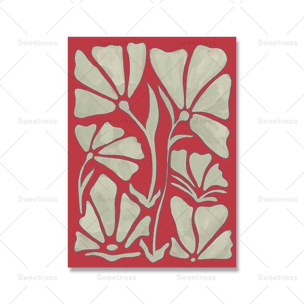 Neutral Floral Picture Wall Art Canvas Painting Nordic Red Abstract Minimalist Botanical Line Posters and Prints for Home Decor No Frame