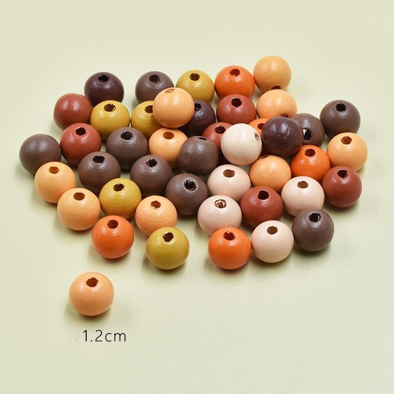 100pcs 8-12mm Assorted Color Wooden Beads Round Brown Wood Bead Round Wooden Spacer Beads for DIY Crafts Jewelry Making