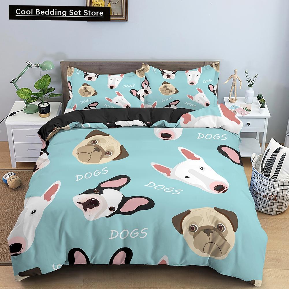 Cartoon Dog Duvet Cover King Queen Funny Pet Puppy Head Printed Bedding Set For Kids Teens Adults Animals Polyester Quilt Cover