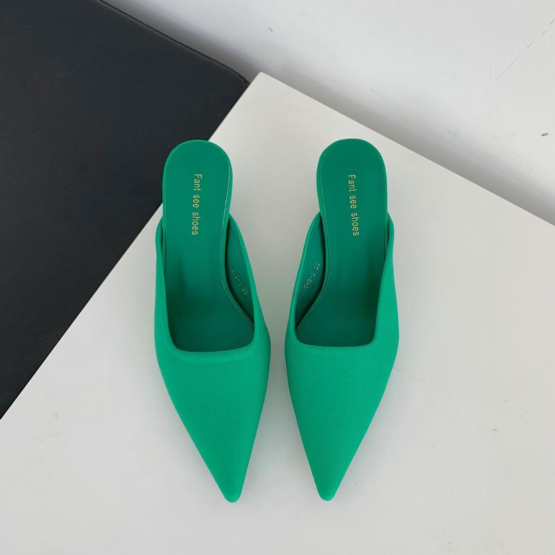 

2024 весенние женские шлепанцы с острым носком, модные женские элегантные платья ярких цветов, сандалии без шнуровки на квадратном низком каблуке Size 39(foot 24.5cm) зелёный