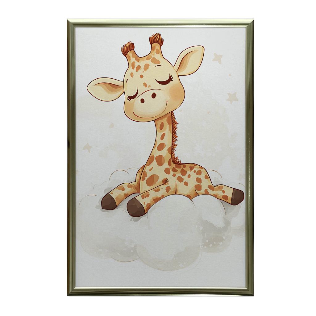 Żyrafa Na Chmurce - Plakat Dla Dzieci Żyrafa Na Chmurce - Plakat Dla Dzieci, 70X100 Cm, Rama Drewniana Jasny Dąb, Papier Matowy 230 Gsm