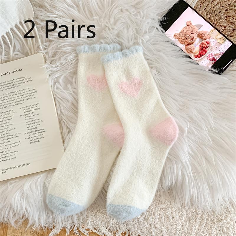 

2 Pairs of Thick, Fleece Striped Mid-calf Socks for Women s Autumn and Winter, Home Australian Fleece Winter Warm Sleep Socks 2 pairs
