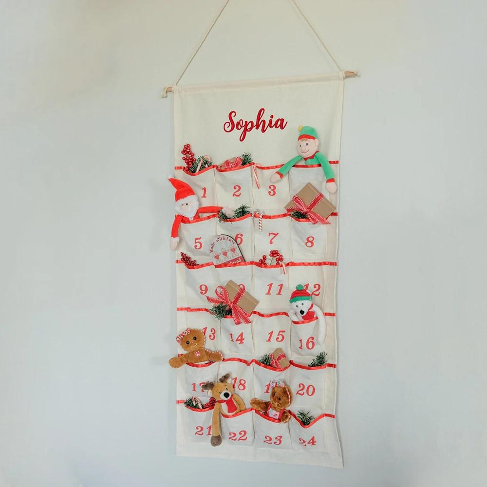 Custom Advent Calendar Hanging Fabric Calendar with Pockets Christmas Countdown for Kids Festive Home Decor Ideal Christmas Gift