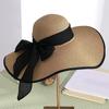1Pc Women's Seaside Bow Beach Hat Oversize Straw Hat Women's Summer Sun Block Big Brim Hat Suitable For Sun Protection