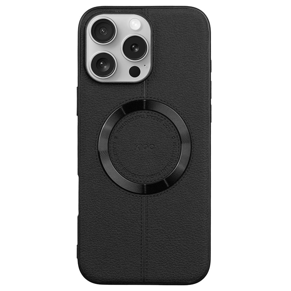 

KIGC For iPhone 16 Pro Case Compatible with MagSafe Litchi Texture Leather Coated PC+TPU Phone Cover Black