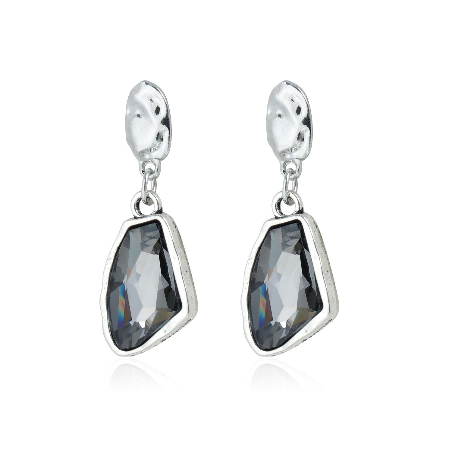 

Dark Gray Crystal Necklace Earring Set, Minimalist Fashion Faux Pearl Daily Commute Accessories 2