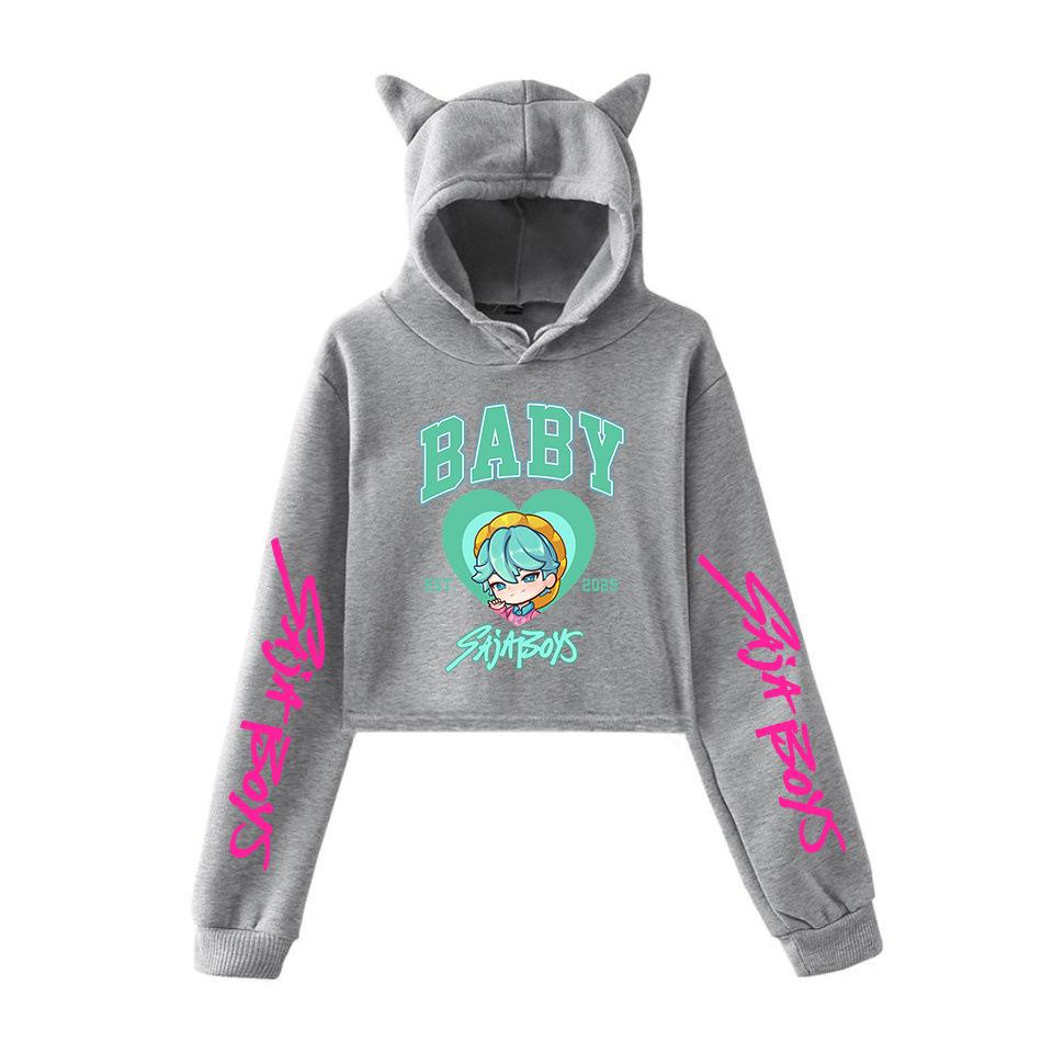 KPop Demon Hunters Saja Boys Sweatshirt Hooded Women Cat Ears Long Sleeve Crop Tops Girls Fashion Hoodie Gift for Fans Girls Clothing