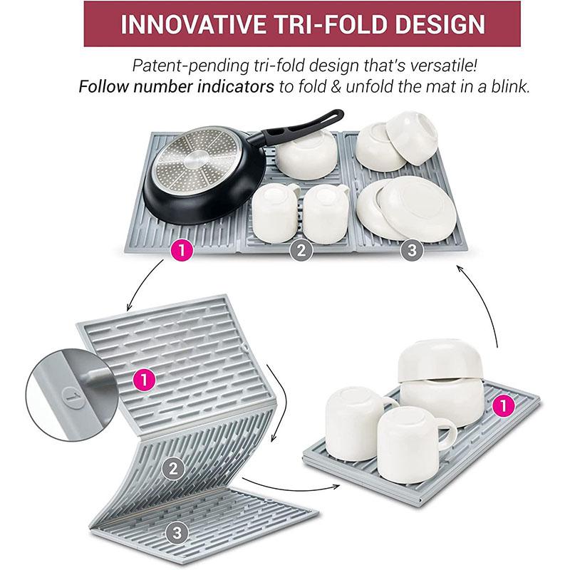 Kitchen Large Thick Folding Silicone Coaster Counter Tableware Draining Anti-scald Heat Insulation Sink Foldable Silicone Mat