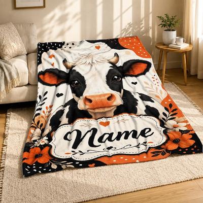 Cow Nameplate Coral Fleece Blanket