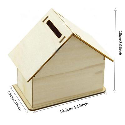 Creative DIY Wooden White Billet Bank Children's Handmade House Coloring Piggy Bank Home Table Decor