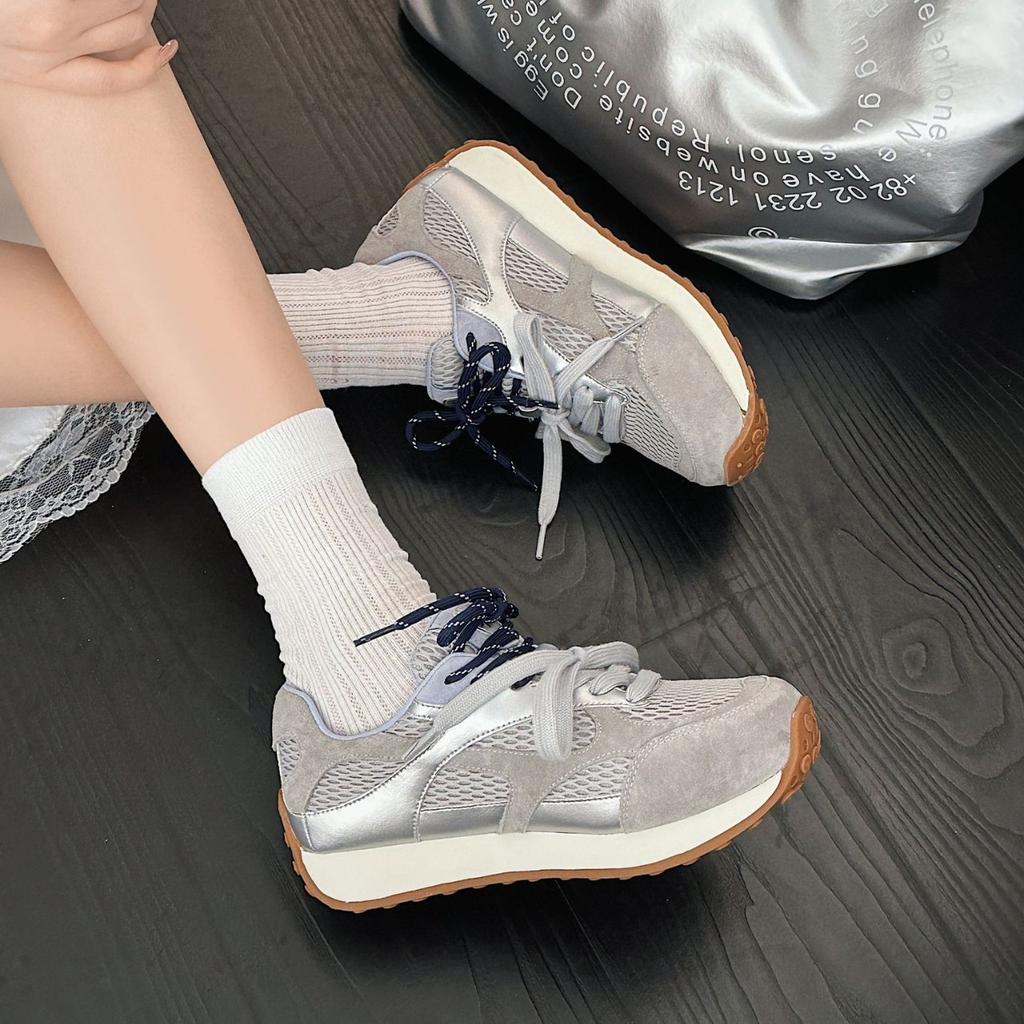 Leather German training shoes women's 2025 new mesh breathable platform casual sports board shoes comfortable and versatile Forrest Gump shoes tide