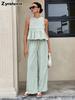 New Style Round Neck Sleeveless Top & Straight Leg Pants Two-Piece Set
