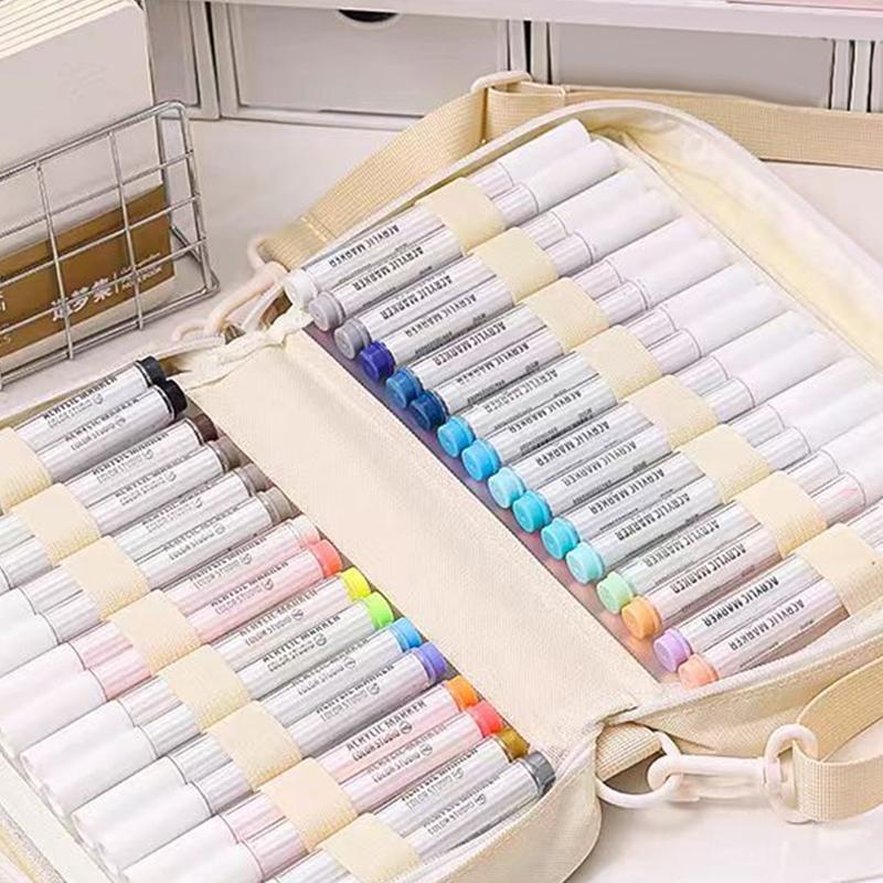 Large-Capacity Marker Storage Bag 64 Pieces Layered Handheld Diagonal Shoulder Transparent Bag Watercolor Pen Finishing Box