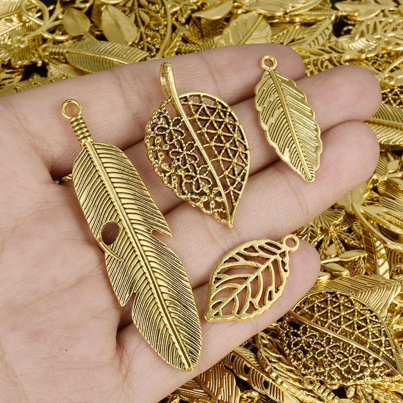 Vintage Metal Plant Leaves DIY Charms For Jewelry Making Supplies Bulk 10/20/30/50pcs Random Mix Charm Pendant Handmade Bracelet