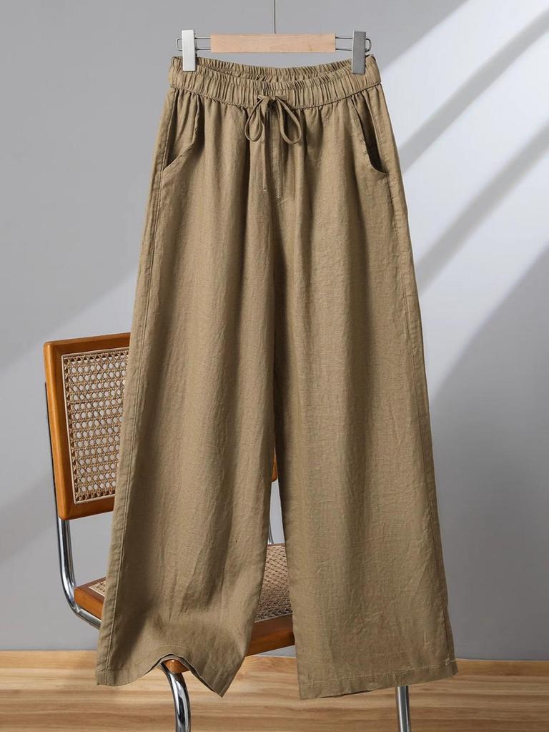 High Waist Wide Leg Pants Damen Zen Kleidung Herbst Baumwolle Leinen Neun Punkte Drapey Tai Chi Hose Große Größe Freizeithose