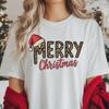 Leopard Print Christmas Graphic Shirt, Santa Hat Xmas Tee, Holiday Season Sweatshirt, Festive Long Sleeve Gift, Christmas Party Shirt