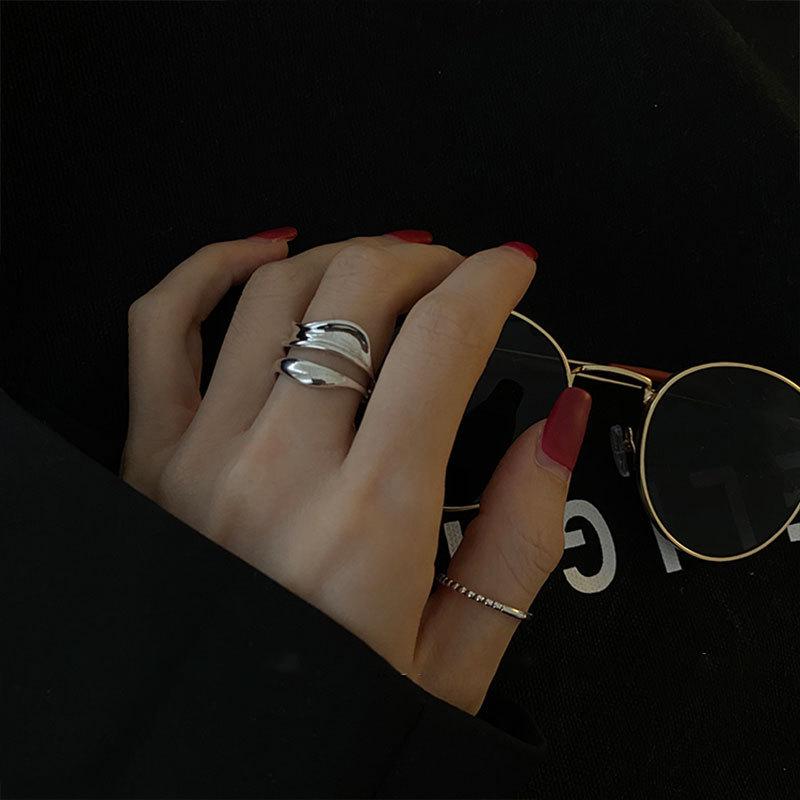 South Korea Dongdaemun Double-Layer Ball Ring: S925 Sterling Silver, Fashionable Design for Women