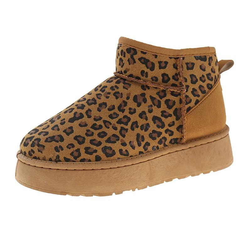 Casual Leopard Thick Plush Snow Boots Women 2025 Winter Warm Fluffy Fur Ankle Boots Soft Non Slip Thick Bottom Shoes for Woman