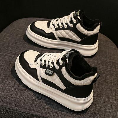 Leather Cotton Shoes Women's Winter New Versatile Thick-soled High-top Piled Thickened White Shoes Casual Board Shoes