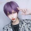 Harajuku-style purple short wig, semi-long, men's, fashionable, with net, natural look, unisex