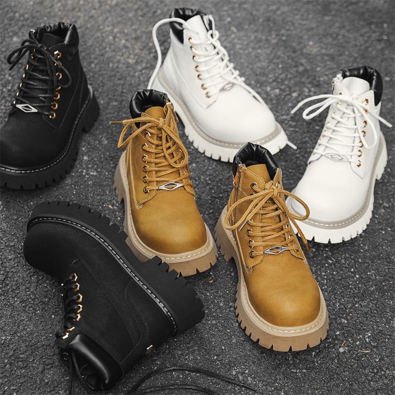Fashion Womens British Wind Fad Casual Boots No Slip Soft Bottom Height Increased Boots Womens Outdoor Rhubarb Tooling Boots Botas Mujer