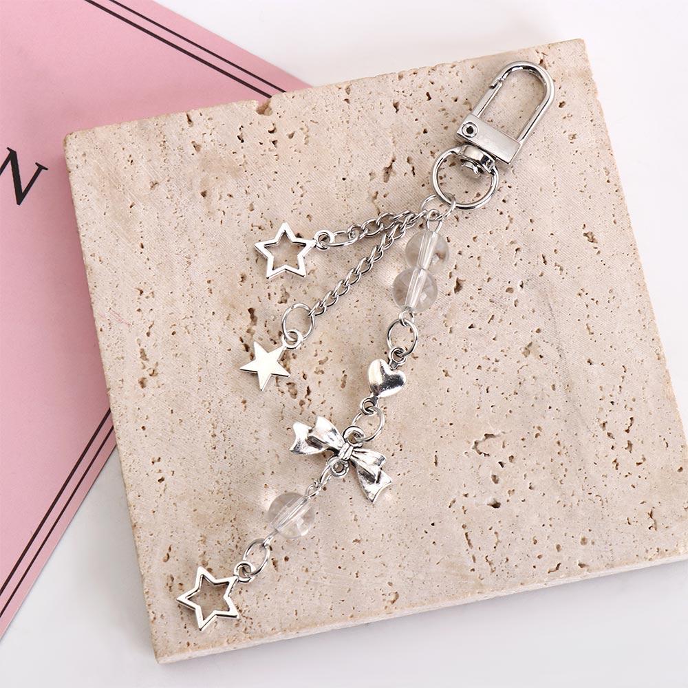 Bowknot Bead Phone Charm Strap Star Bowknot Beaded Cellphone Strap Mobile Phone Chain  Decoration