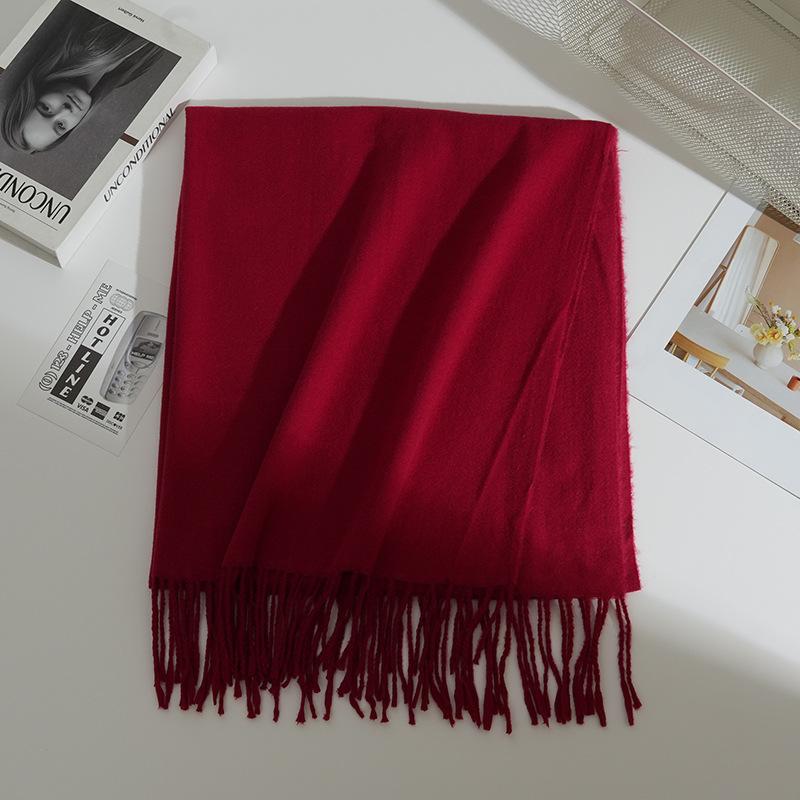 Autumn and Winter New Imitation Cashmere Scarf Female Korean Version Versatile Solid Color Shawl Dual-purpose Thickened Warm Couple Fringed Scarf