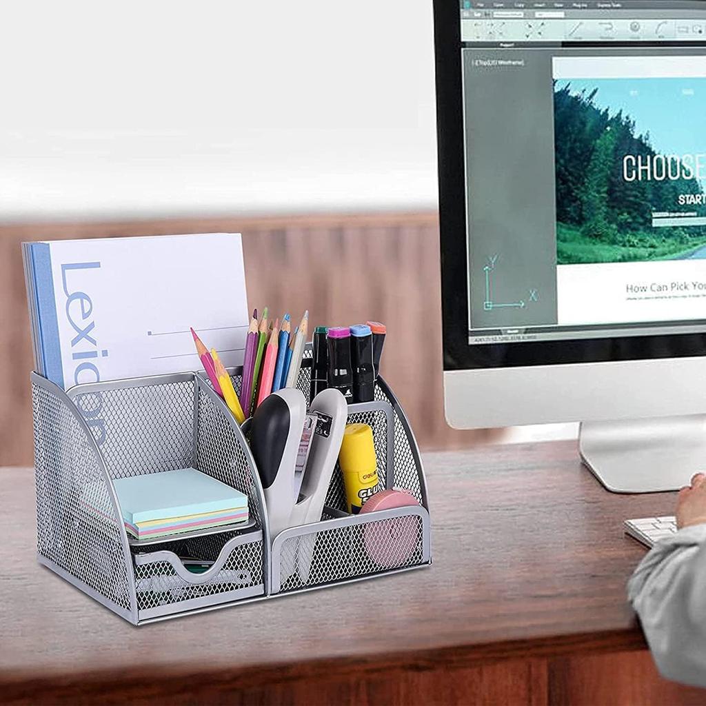 Hengshao Desk Pen Desk Tabletop Stationery Metal Mesh Remote Control Stationery Storage Case Organizer, Holder, Storage, Storage, Drawer, Rack,