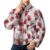 Men's Halloween Print Flannel Zip-Up Sweatshirt, Plus Size Stand Collar Casual Fall Winter Top